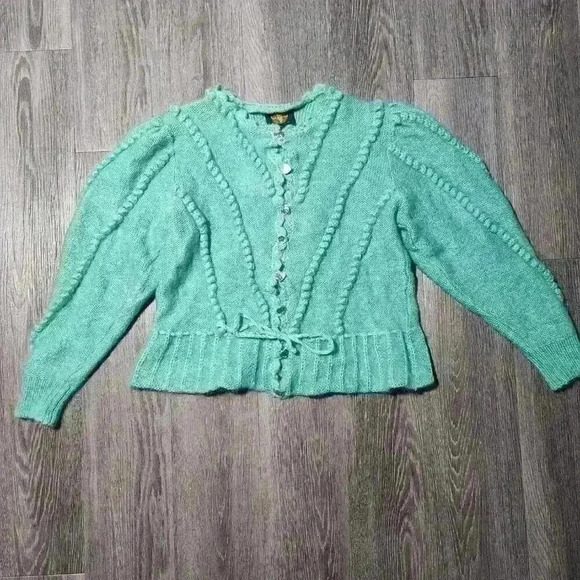 Vintage Lanamoden Salzburg Austrian Folk aqua  merino wool cardigan sweater - Picture 7 of 11